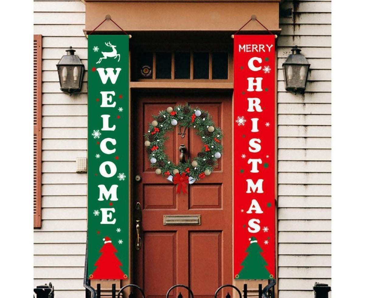 2Pcs/Set Door Hanging Banners Couplets Home Decor Ornaments for Christmas Party-1#