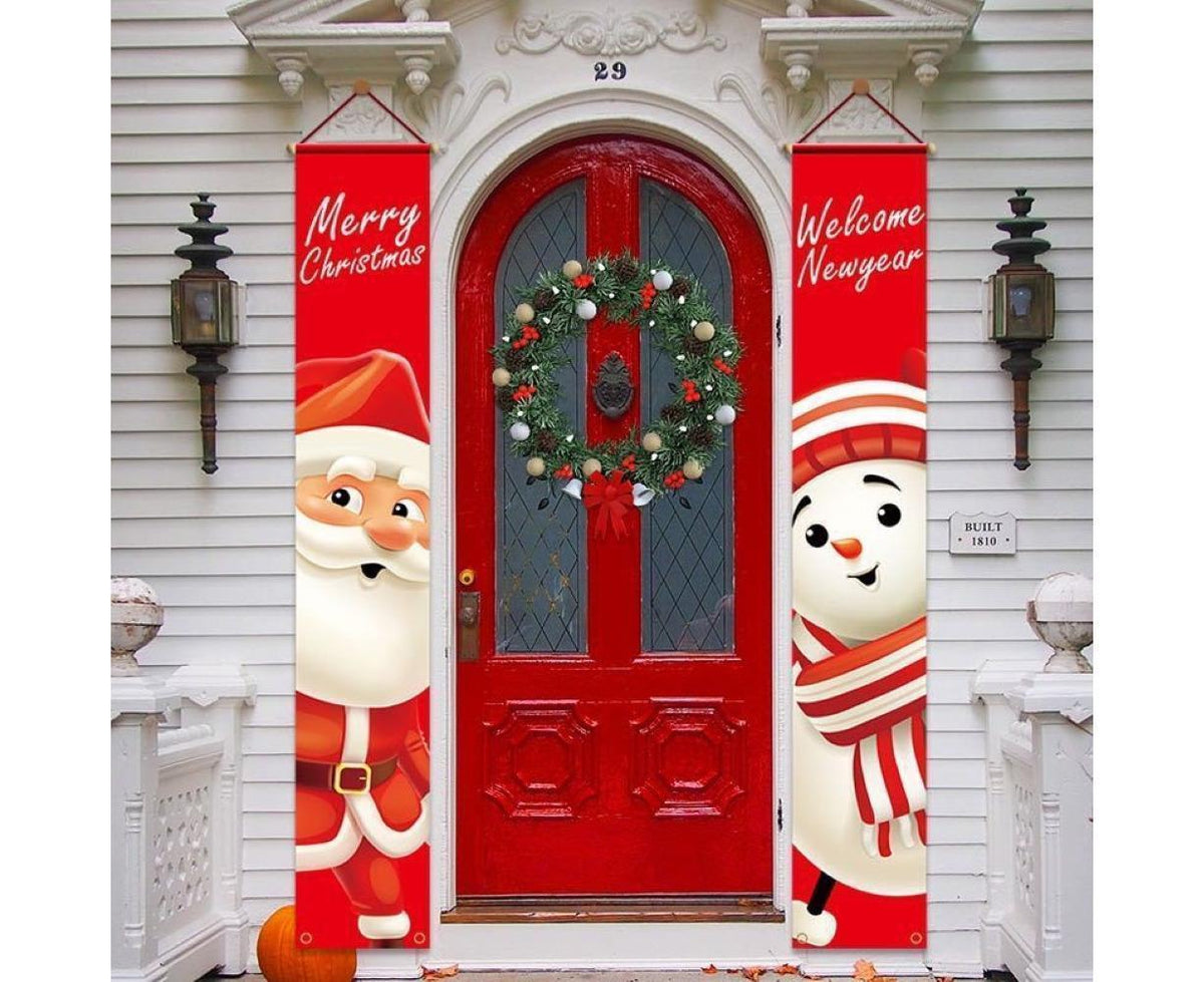 2Pcs/Set Door Hanging Banners Couplets Home Decor Ornaments for Christmas Party-1#