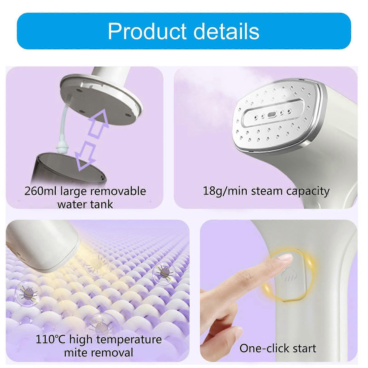 Stainless Steel Handheld Fabric Steamer Portable Travel Clothes Steamer White