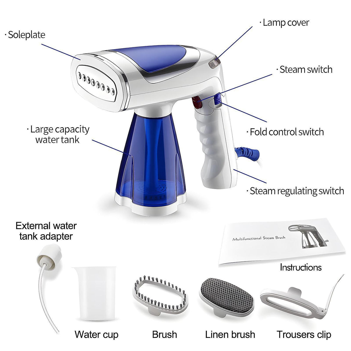 1600W Foldable Handheld Steamer for Clothes 40s Heat Up Wrinkle Remover with Brush