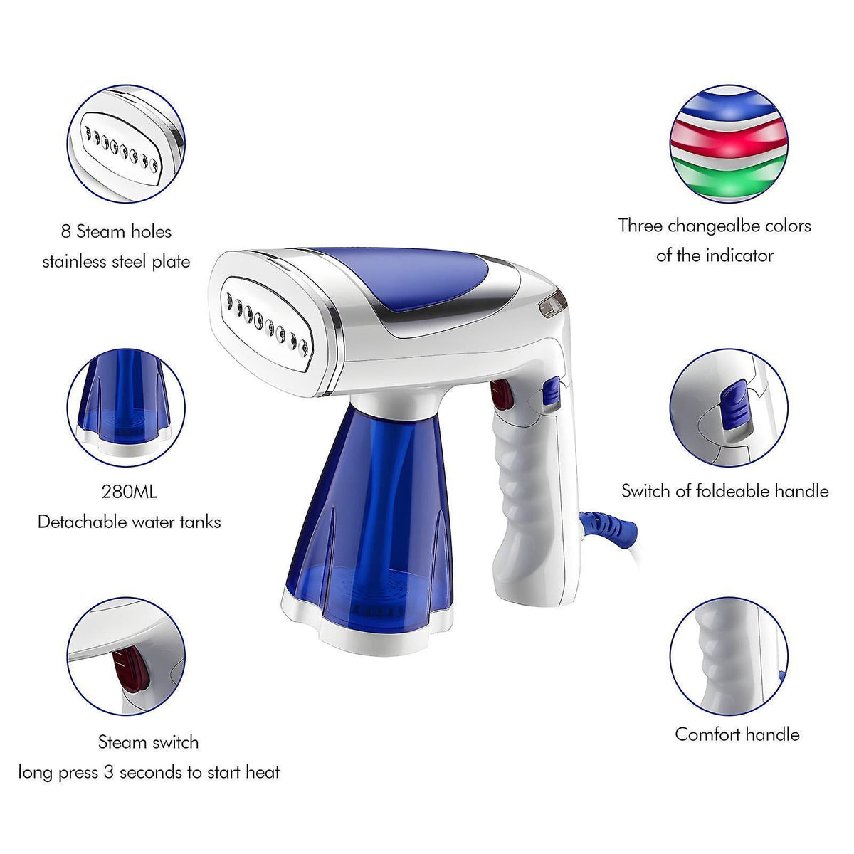 1600W Foldable Handheld Steamer for Clothes 40s Heat Up Wrinkle Remover with Brush