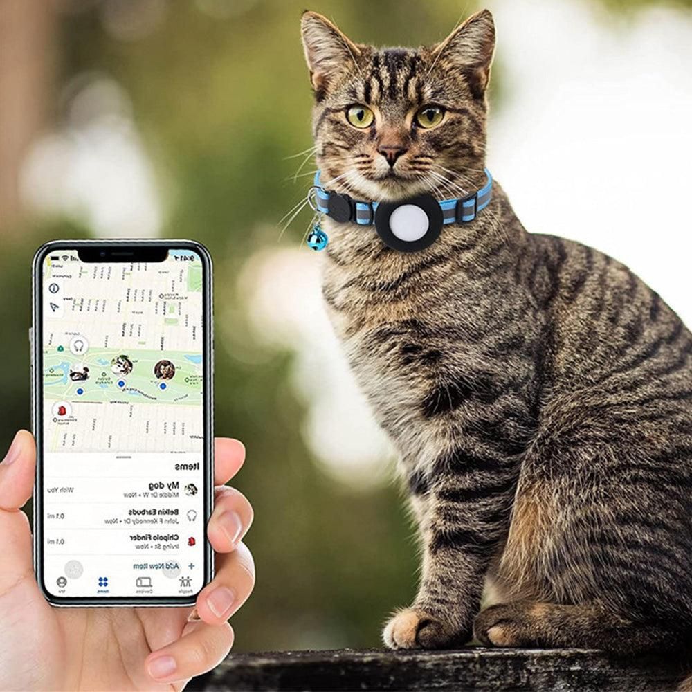 Reflective Cat Collar Compatible with Apple Airtag Adjustable Airtag Holder for Cat Dog Kitten Puppy