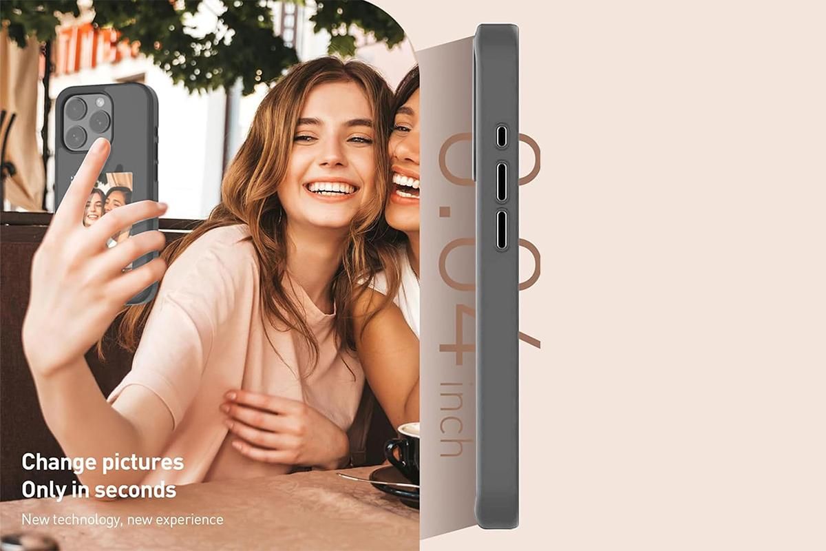 NFC E-Ink Smart Cover iPhone Ink Screen Display Digital DIY Custom Picture Phone Case -Grey /iPhone 15 Pro