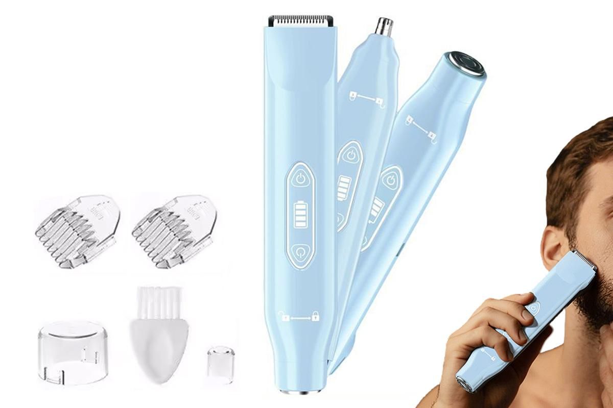 3-in-1 Electric Shaver Nose Hair Trimmer for Face Body Bikini Underarm and Legs - Blue