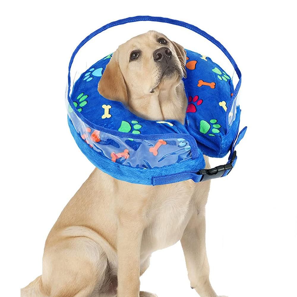 Soft Inflatable Pet Dog Cone Collar Anti Licking Scratching Blue - M