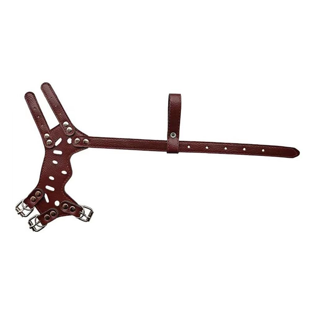 Adjustable PU Leather Dog Muzzle Pet Breathable Anti Bite Bark Chew Muzzles Brown - L