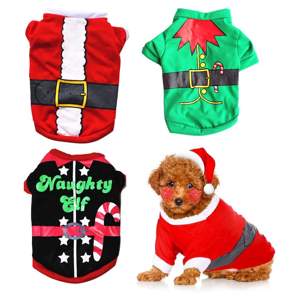 3Pcs Christmas Dog Cat T-Shirt Clothes Vest Puppy Pet Apparel Shirts - S