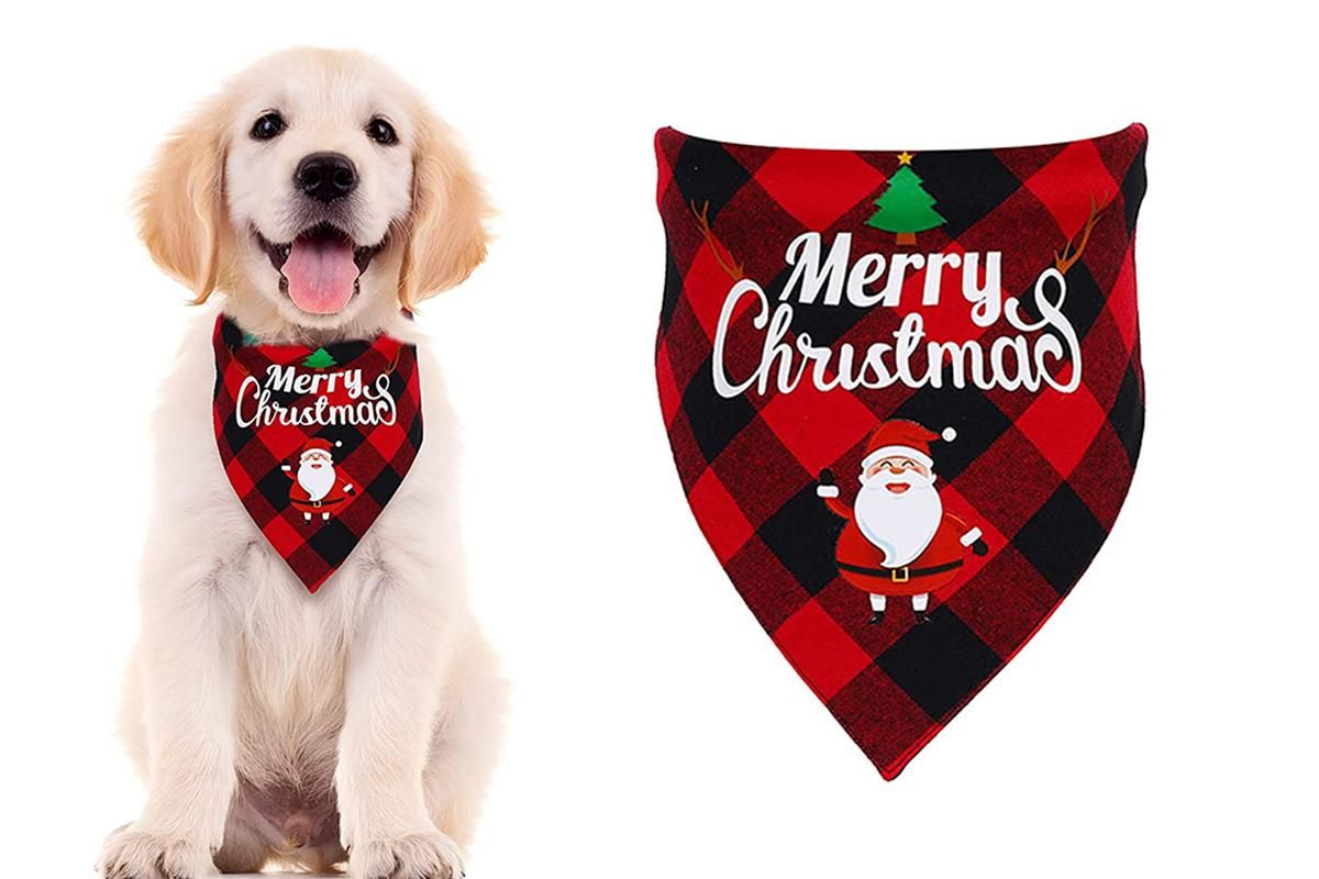Christmas Pet Triangle Scarf Dog Bandana Pet Wearable Accessories Red Grid - Christmas Hat