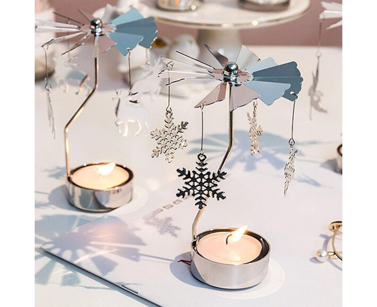Rotating Carousel Tea Light Hanging Deer Candle Holder Candlestick Room Decor-Snowflake *