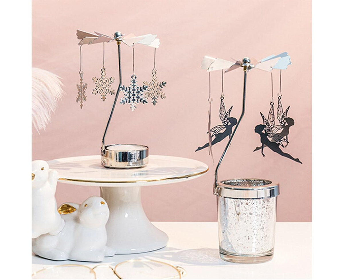 Rotating Carousel Tea Light Hanging Deer Candle Holder Candlestick Room Decor-Snowflake *