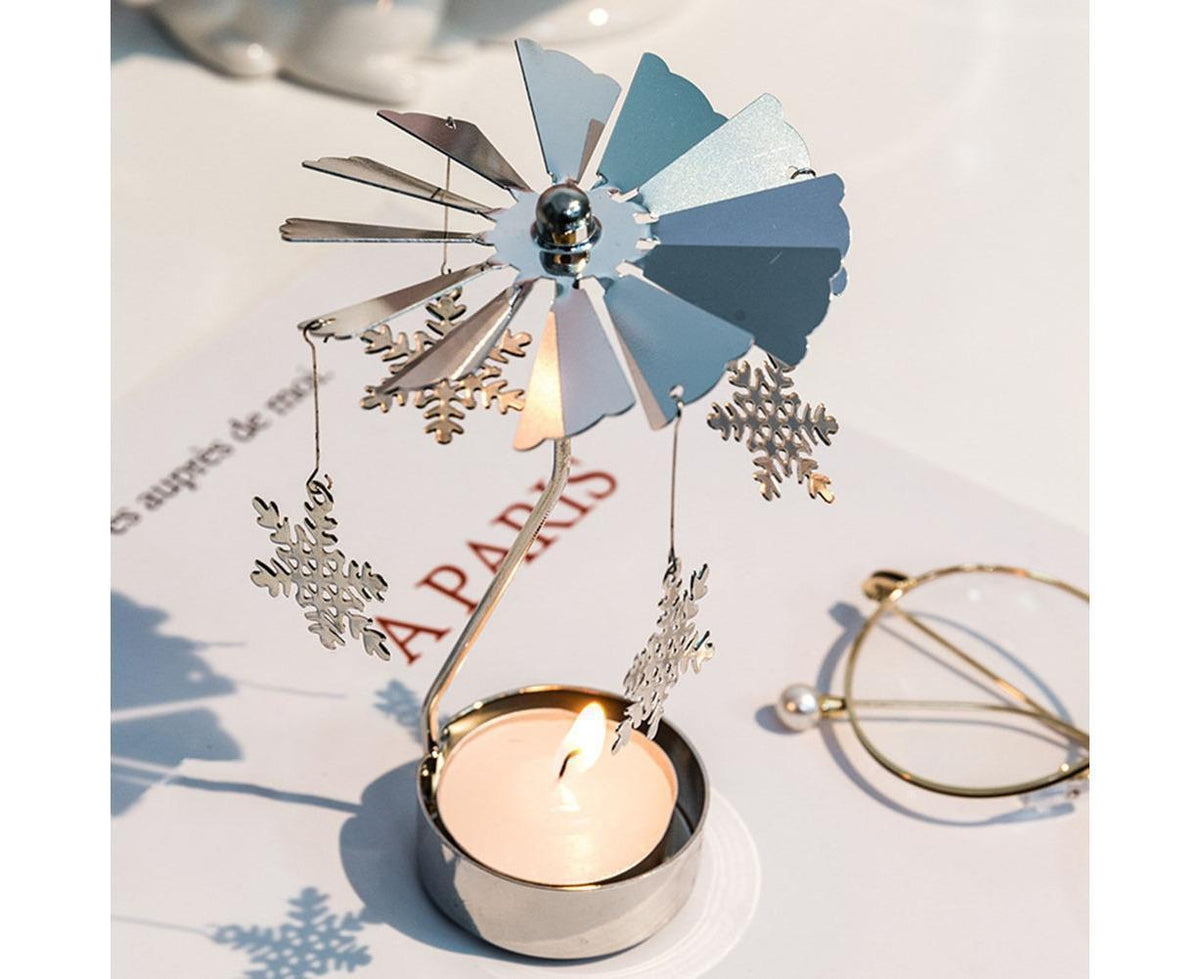 Rotating Carousel Tea Light Hanging Deer Candle Holder Candlestick Room Decor-Snowflake *