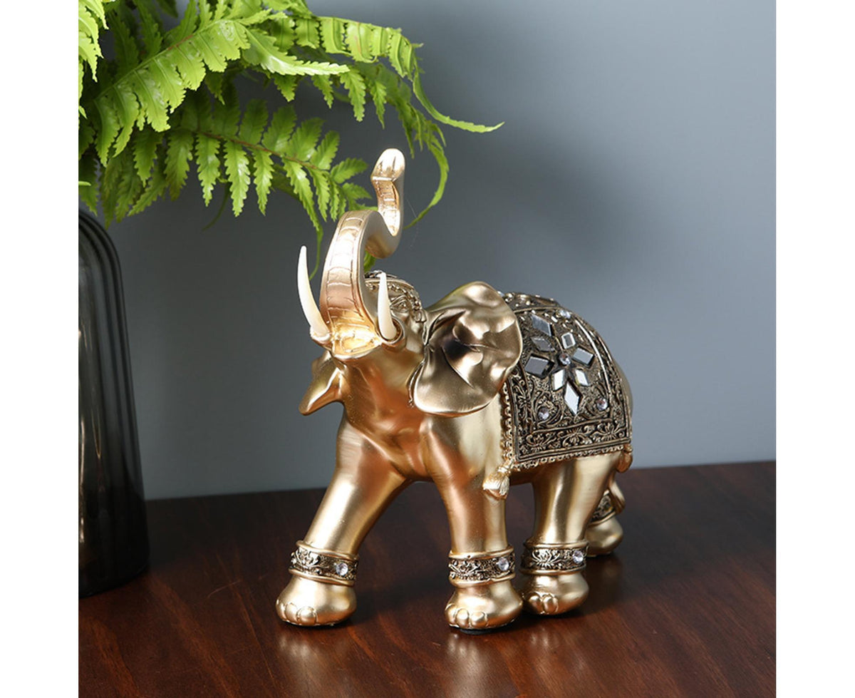 Eye-catching Elephant Figurine Fine Symbol Resin Elegant Elephant Trunk Sculpture for Home-Golden S