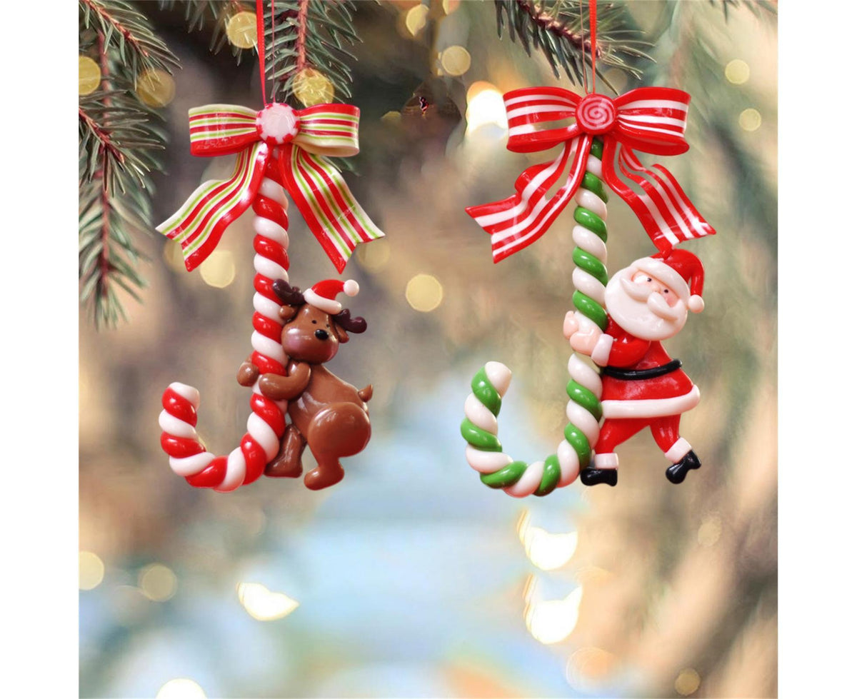 3Pcs Xmas Tree Pendant Candy Cane Crafts Soft Clay