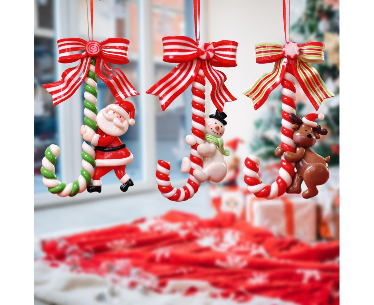 3Pcs Xmas Tree Pendant Candy Cane Crafts Soft Clay