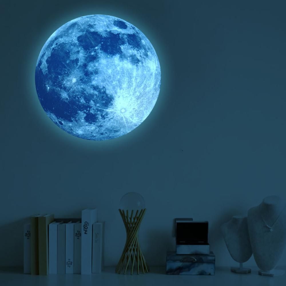 30X30CM Glow in The Dark Stars and Moon for Ceiling Decorations Glow Wall Stickers -Blue