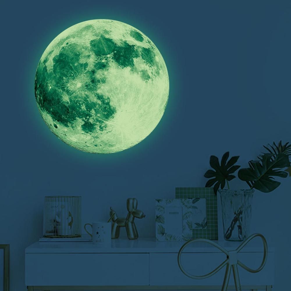 30X30CM Glow in The Dark Stars and Moon for Ceiling Decorations Glow Wall Stickers -Green