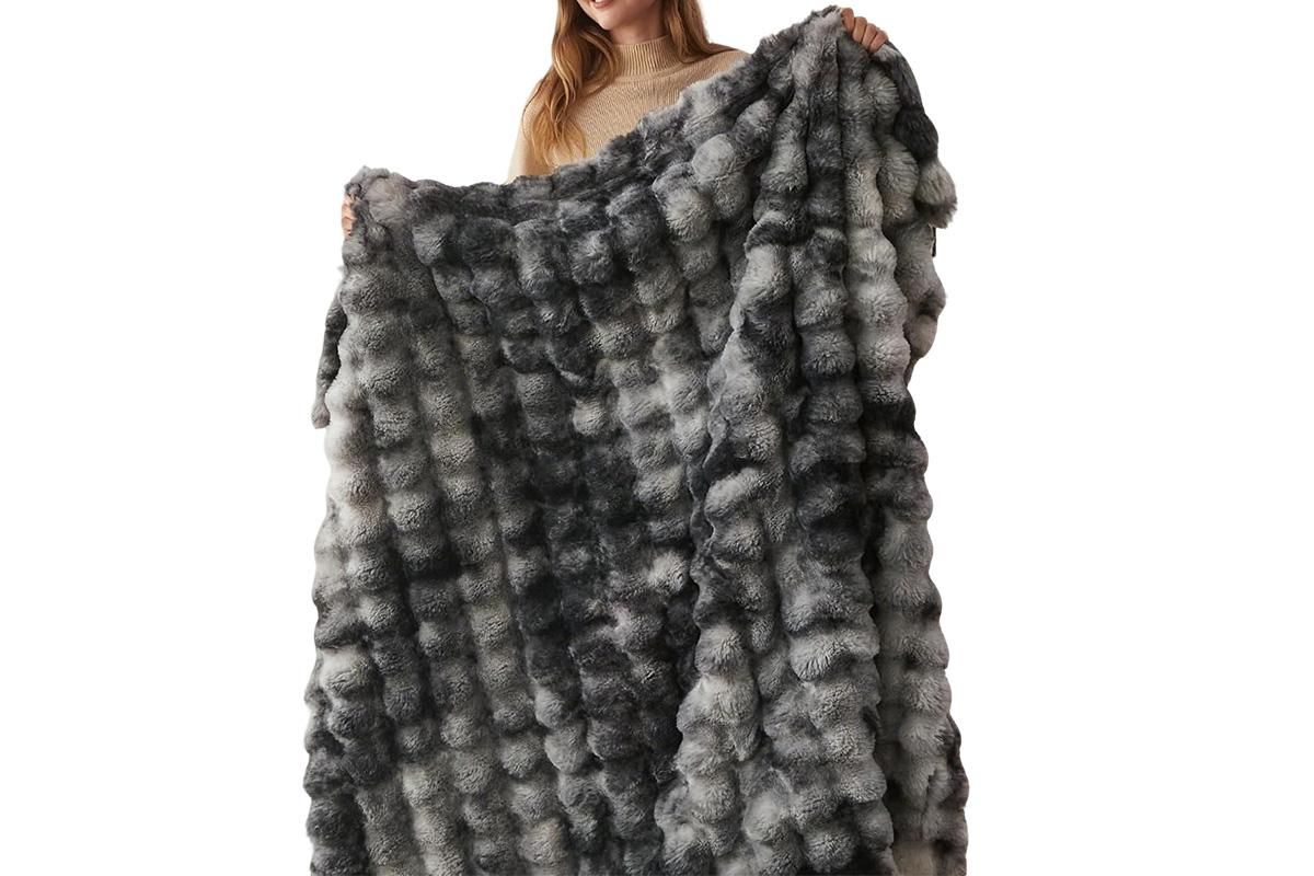 Bubble Tie Dye Throw Blanket Soft Cozy Microfiber Lightweight Warm -Dark Grey XL
