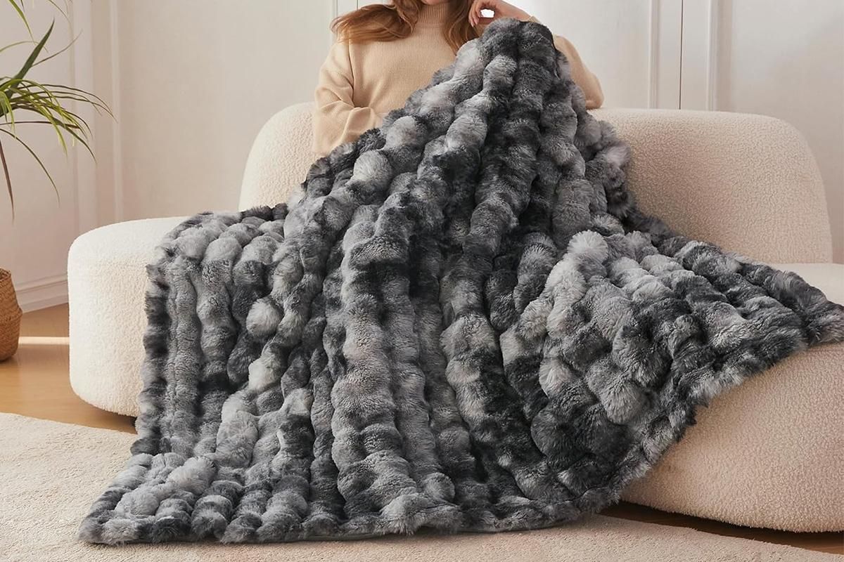 Bubble Tie Dye Throw Blanket Soft Cozy Microfiber Lightweight Warm -Dark Grey XL