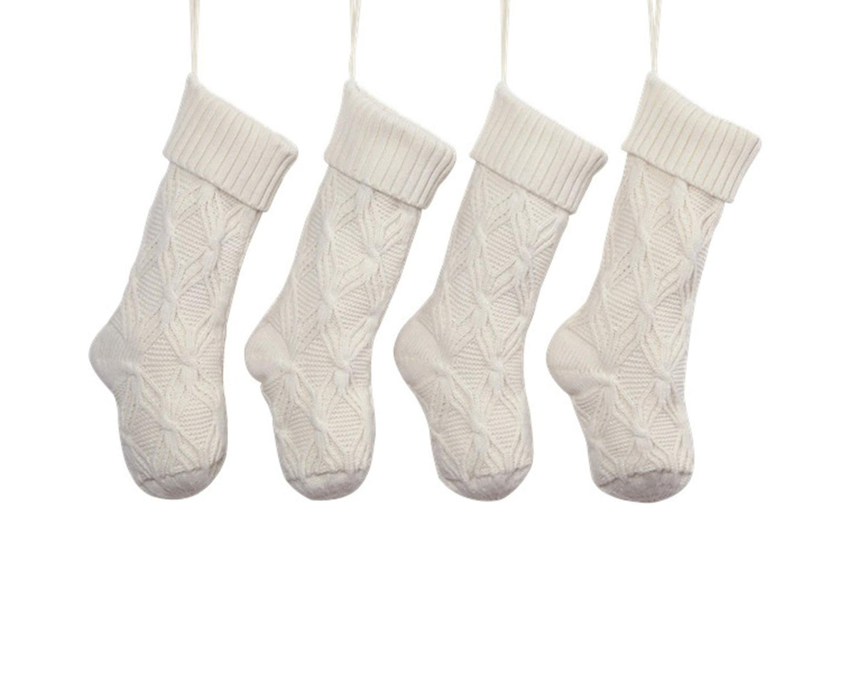 1Pc Xmas Stockings Knitted Hanging Socks-Ivory