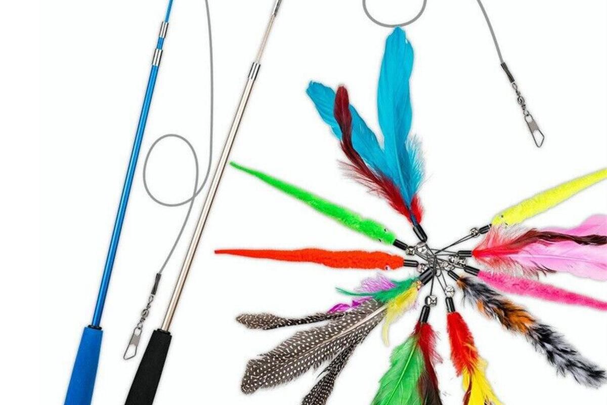 12Pcs Kitten Cat Feather Toy Bell Wand Teaser Rod Interactive Play Pet Toy