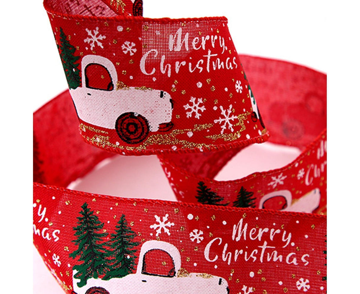 Xmas Tree Ribbon Fine Linen Gift Box-Red 200cm