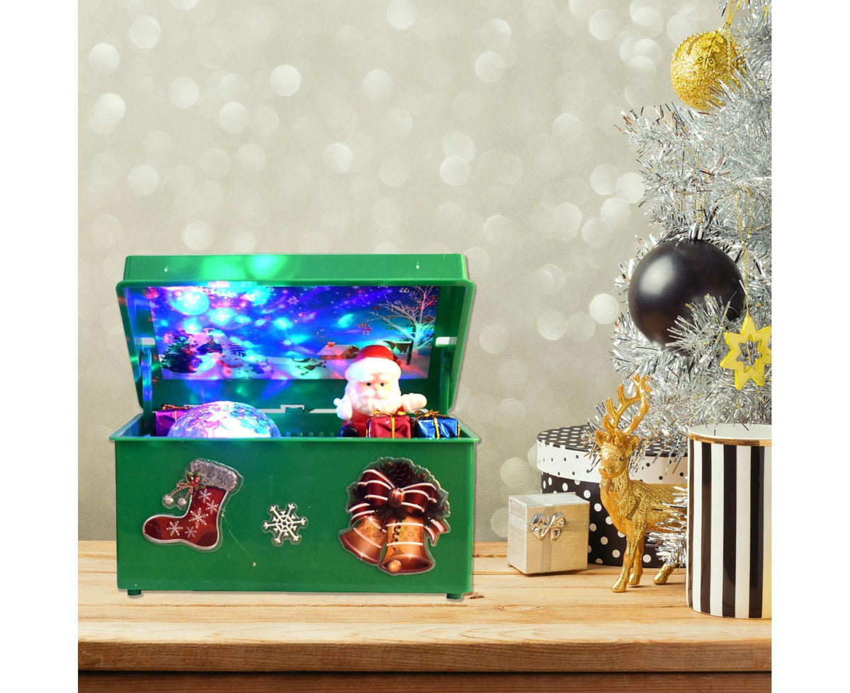 Christmas Style Music Box Beautiful Plastic Creative Santa Claus Decor LED Music Box for Party-Green