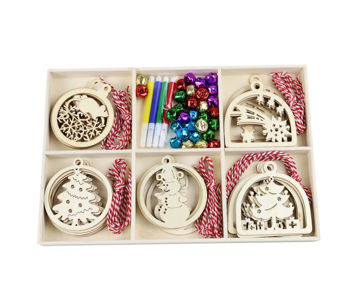 30Pcs Wood Christmas Tree Ornament Snowman Star Letter Hanging Pendant Decor-B