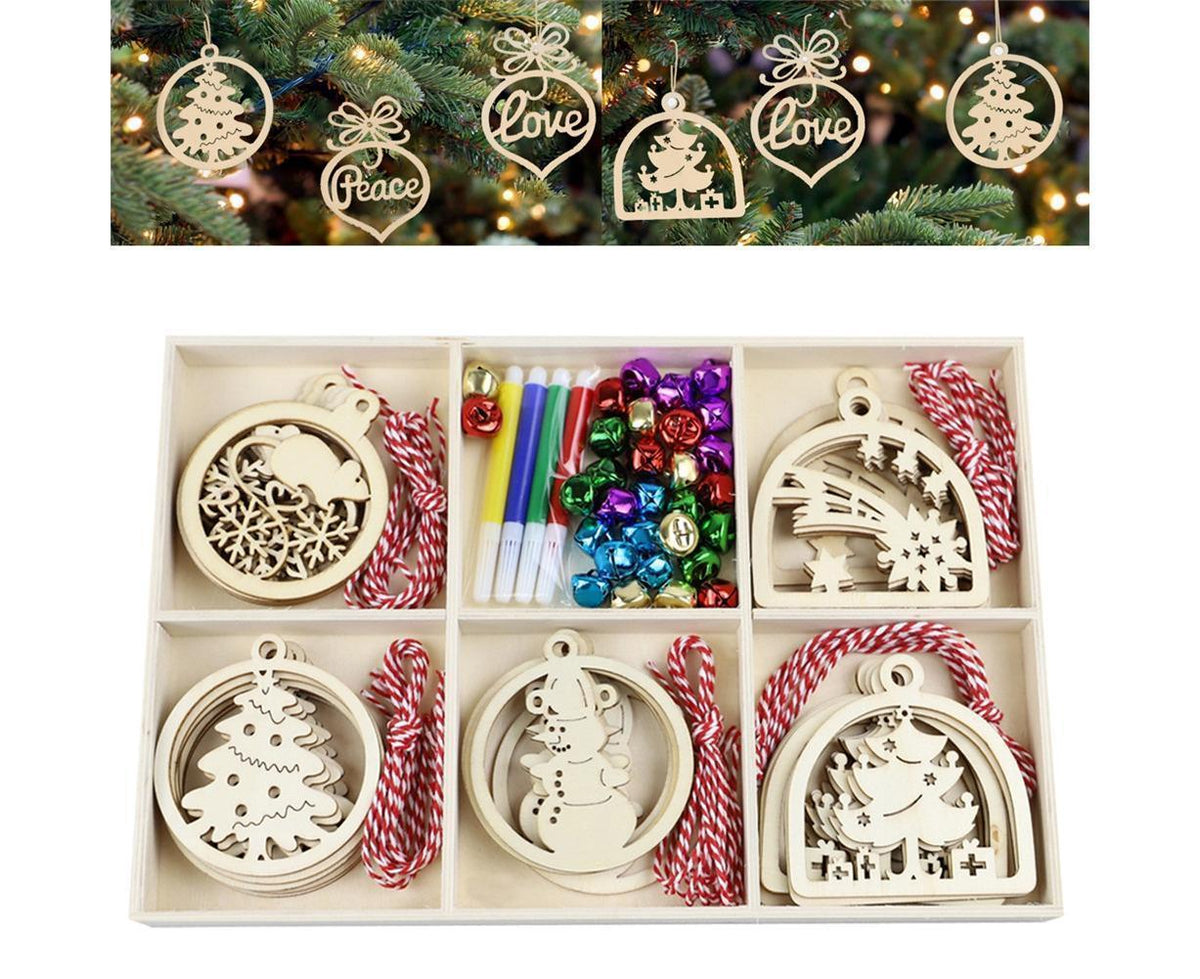 30Pcs Wood Christmas Tree Ornament Snowman Star Letter Hanging Pendant Decor-B