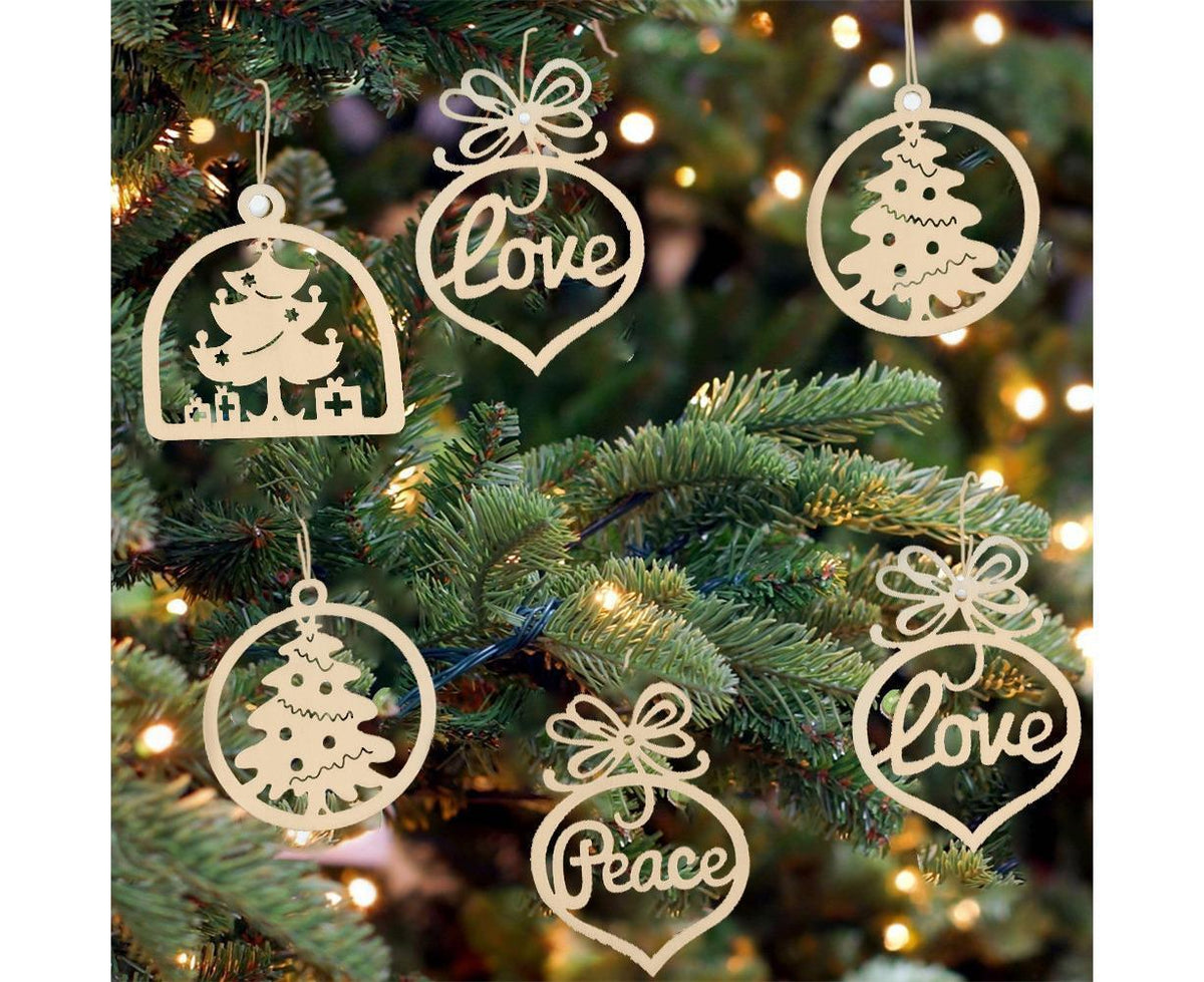 30Pcs Wood Christmas Tree Ornament Snowman Star Letter Hanging Pendant Decor-B