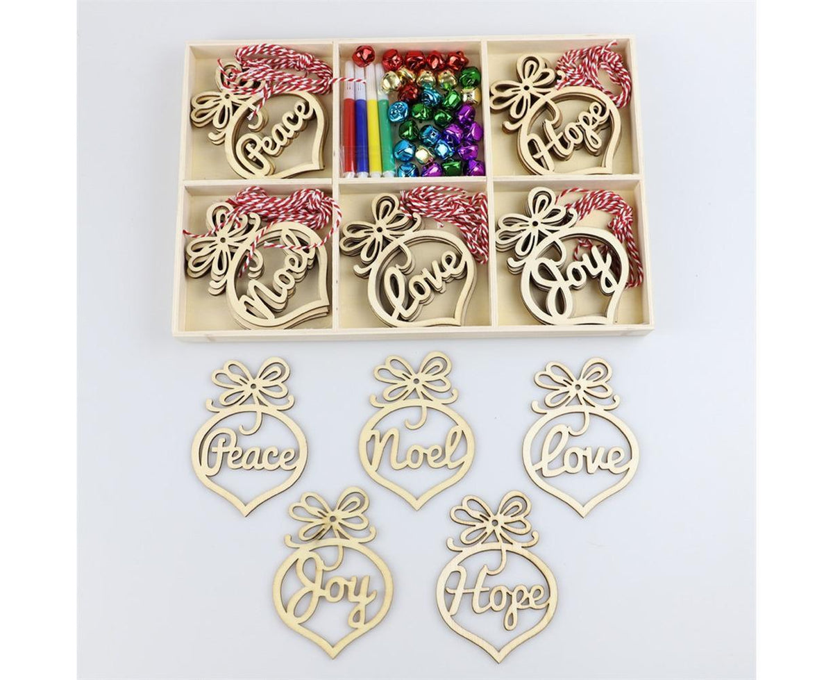 30Pcs Wood Christmas Tree Ornament Snowman Star Letter Hanging Pendant Decor-B