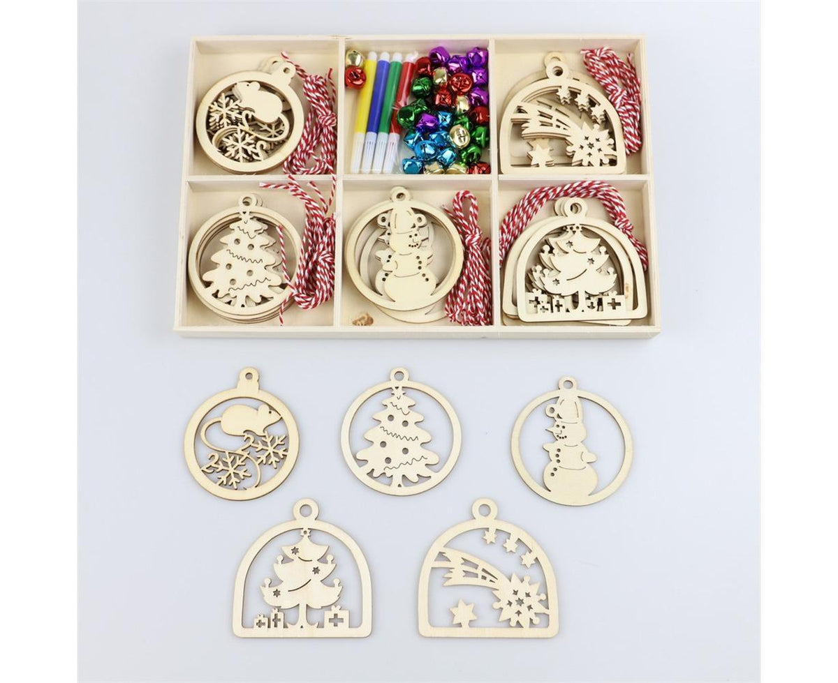 30Pcs Wood Christmas Tree Ornament Snowman Star Letter Hanging Pendant Decor-B
