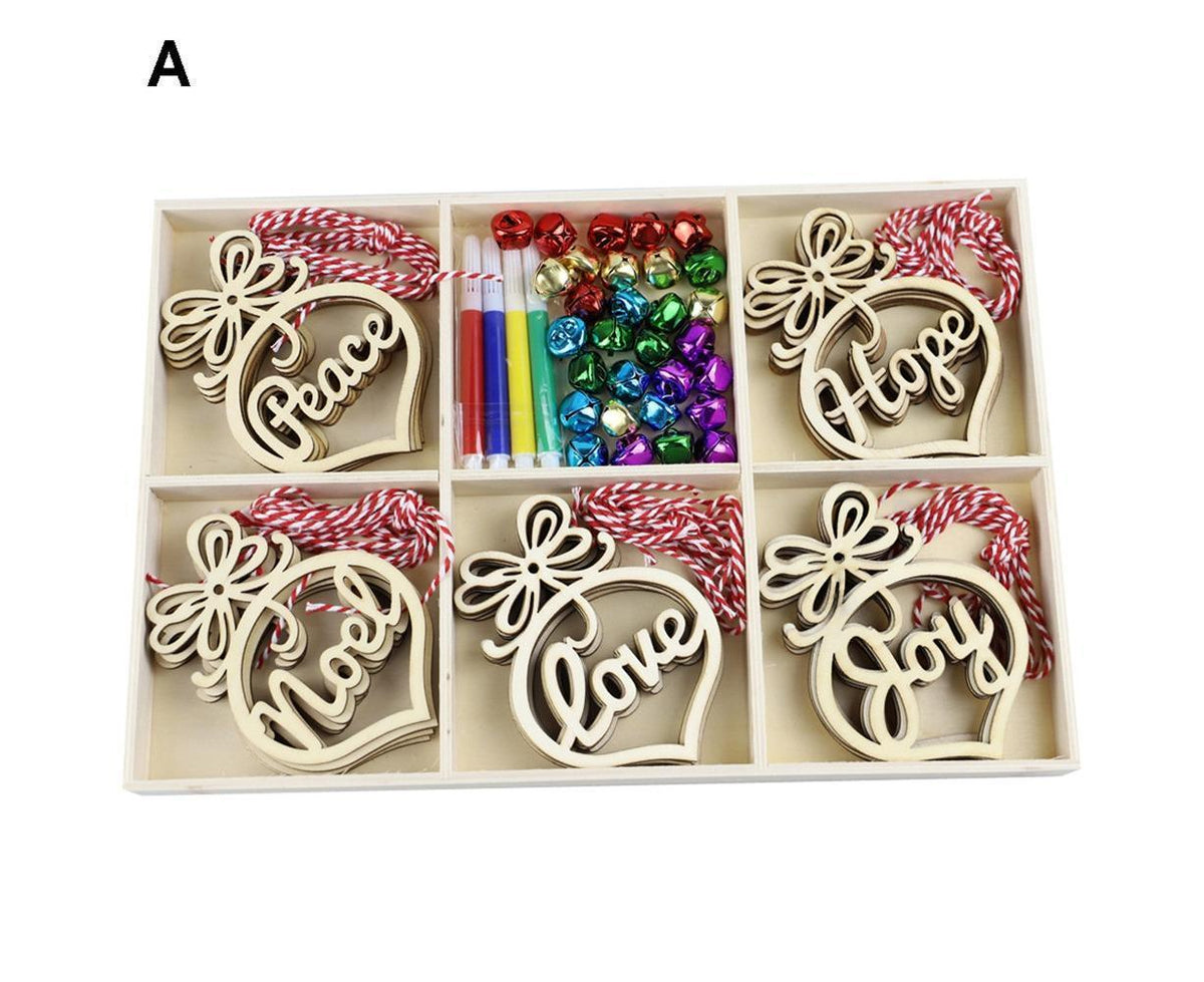 30Pcs Wood Christmas Tree Ornament Snowman Star Letter Hanging Pendant Decor-B