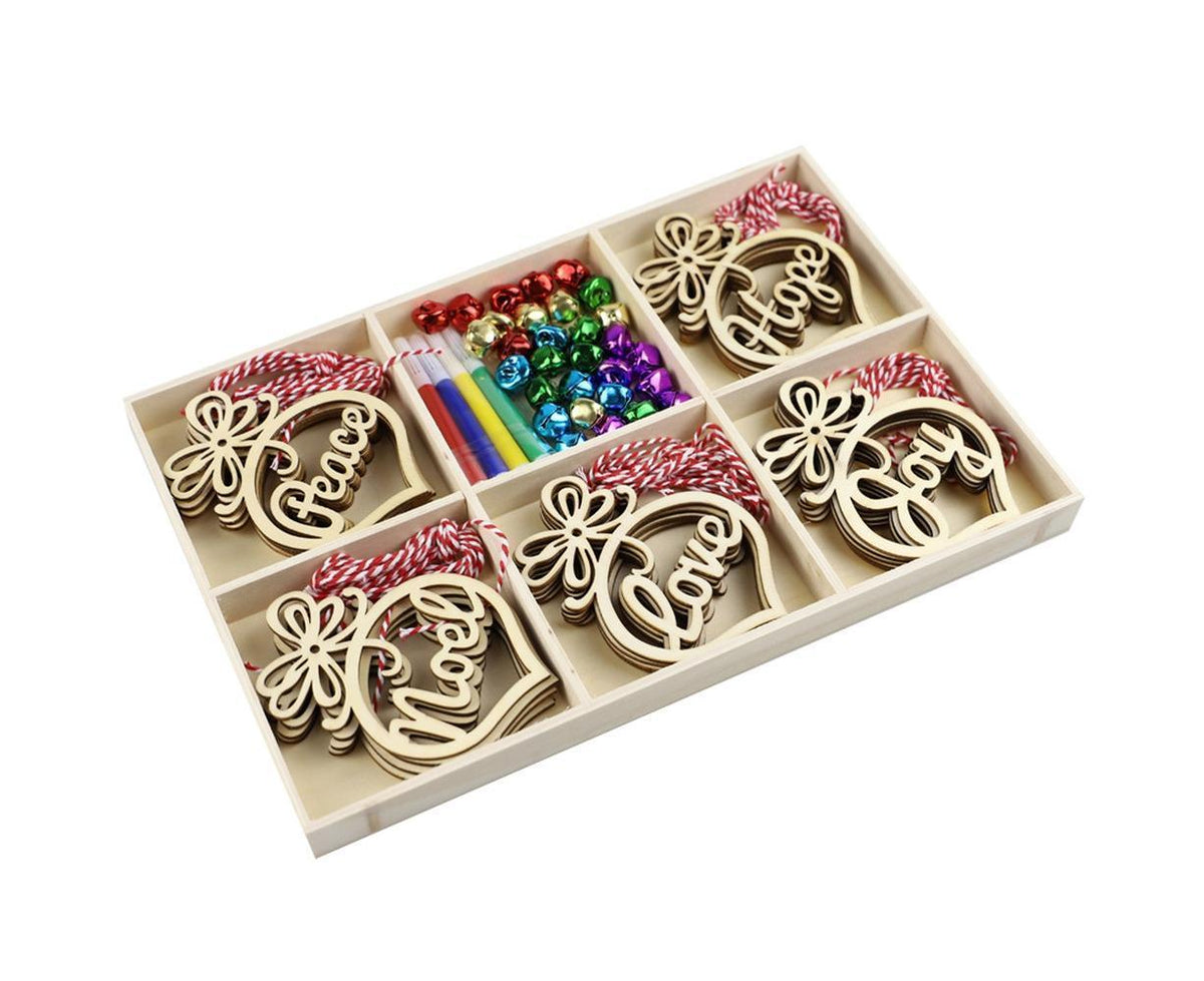 30Pcs Wood Christmas Tree Ornament Snowman Star Letter Hanging Pendant Decor-B