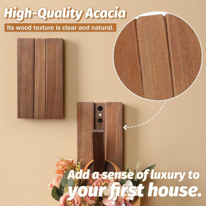 2PCS Foldable Retro Wooden Wall Hooks, Space Saving for Hats Bags Towels, Brown