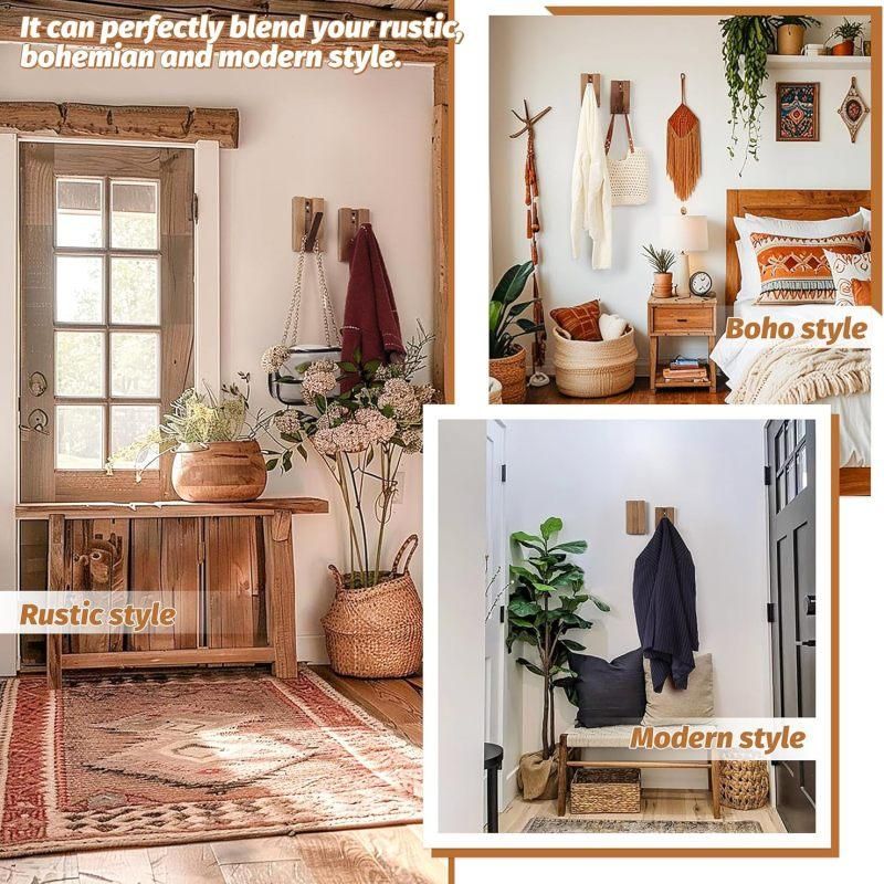2PCS Foldable Retro Wooden Wall Hooks, Space Saving for Hats Bags Towels, Brown