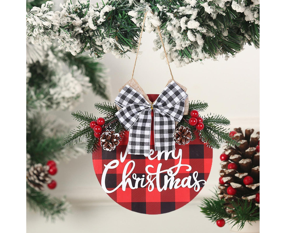 Welcome Sign Bow-knot Plaid Wooden Sign-Red