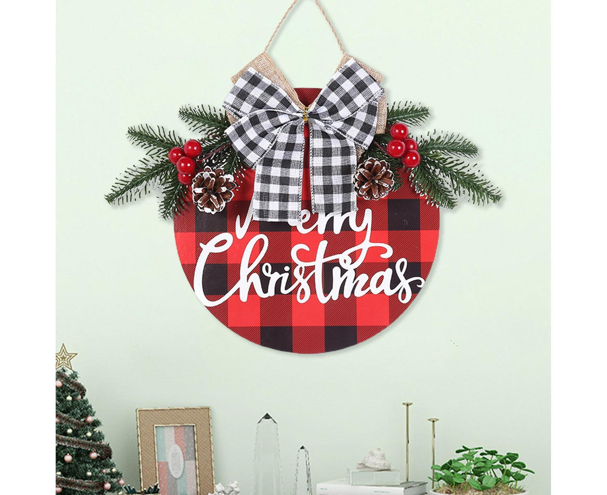 Welcome Sign Bow-knot Plaid Wooden Sign-Red
