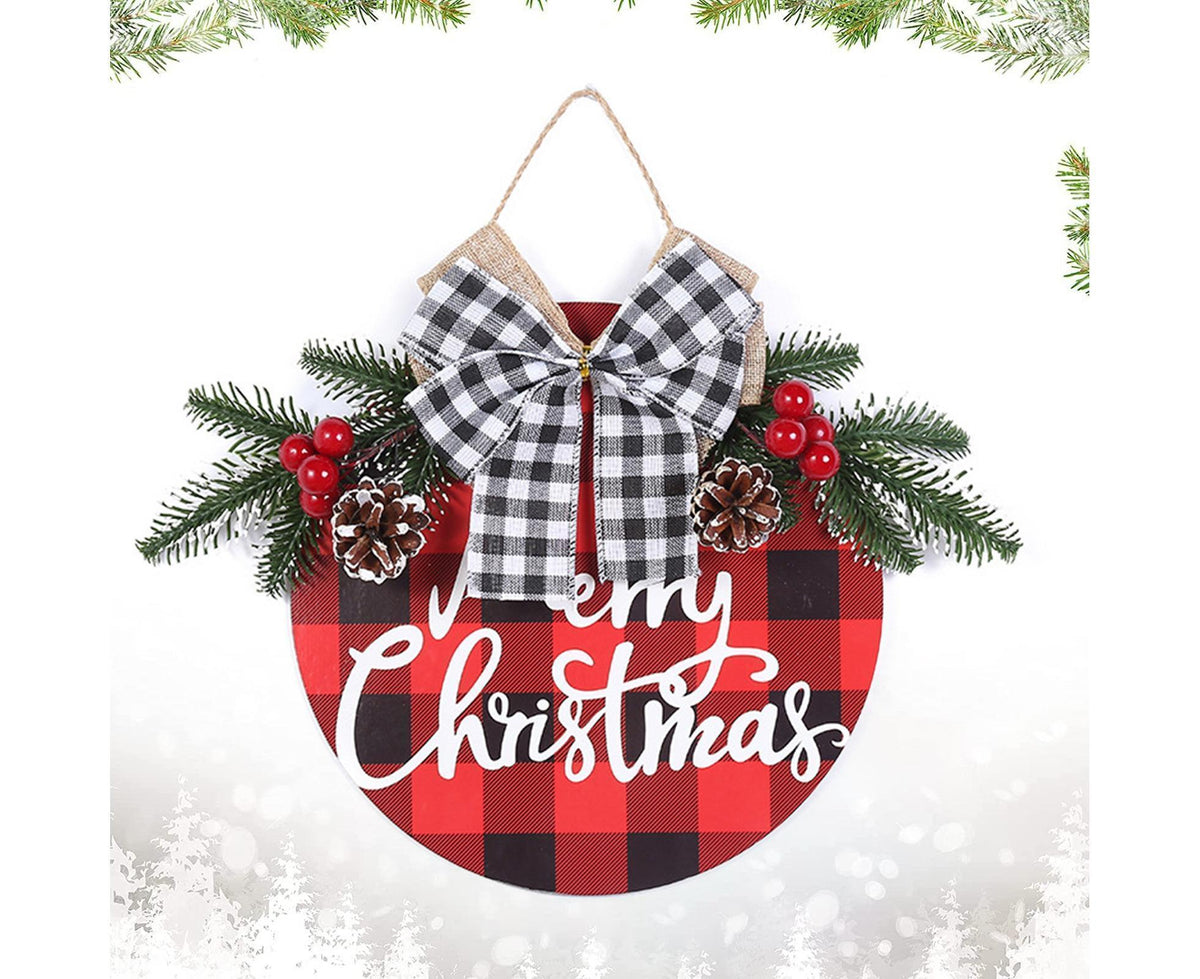 Welcome Sign Bow-knot Plaid Wooden Sign-Red