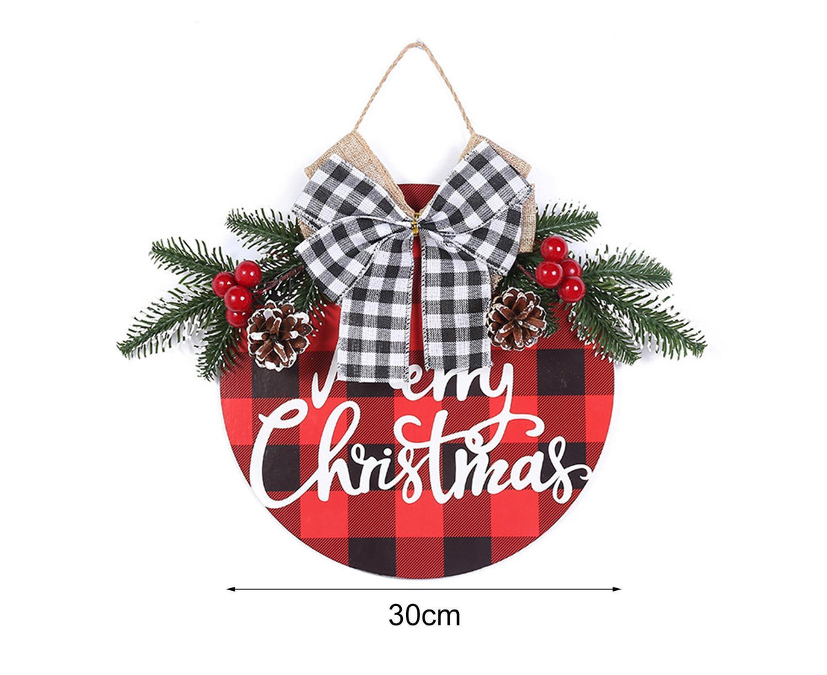 Welcome Sign Bow-knot Plaid Wooden Sign-Red