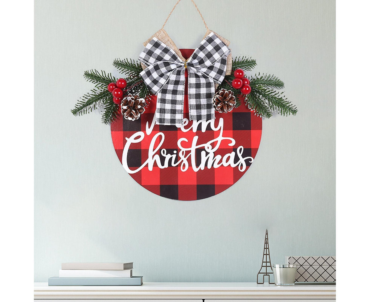 Welcome Sign Bow-knot Plaid Wooden Sign-Red
