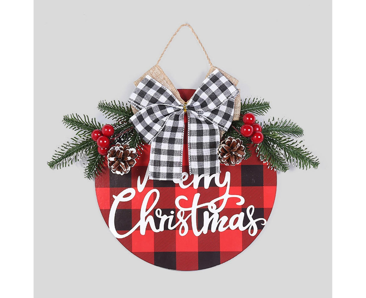 Welcome Sign Bow-knot Plaid Wooden Sign-Red