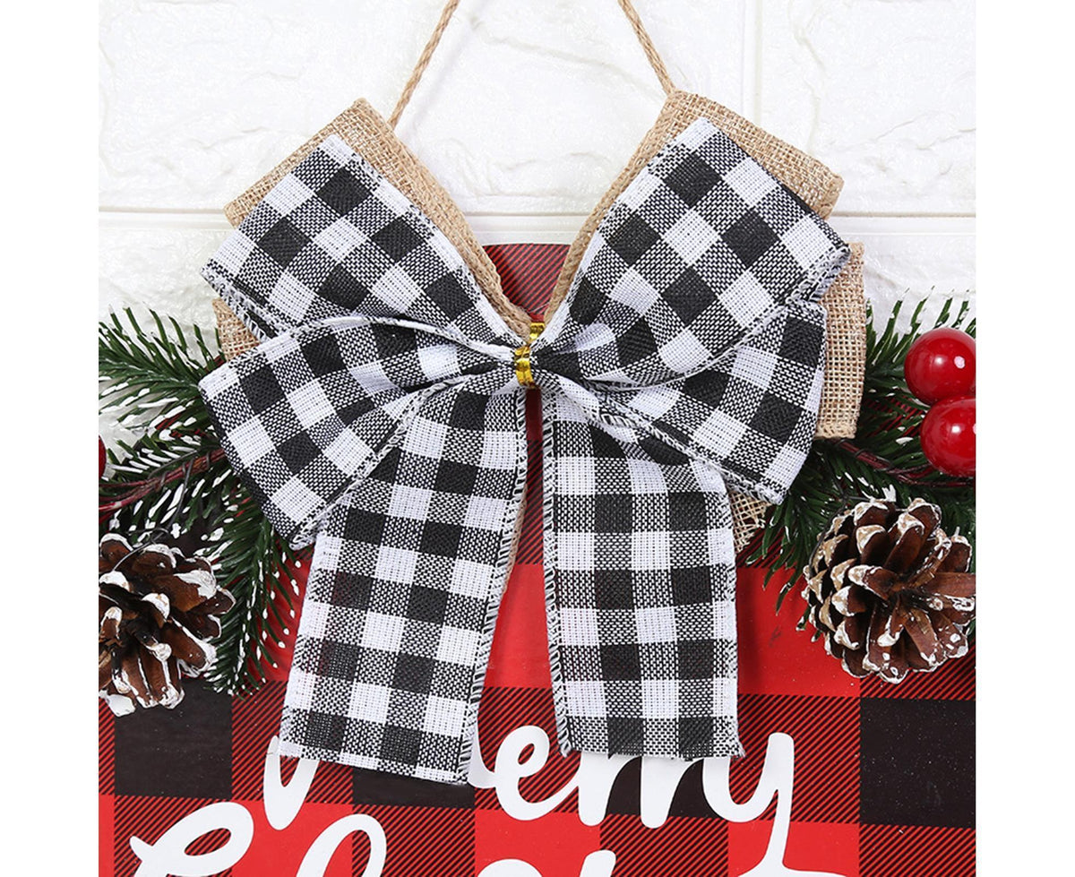 Welcome Sign Bow-knot Plaid Wooden Sign-Red