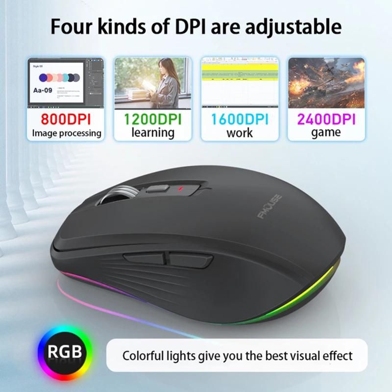 2.4G+BT5.1 Dual-mode Wireless Gaming M,Ergonomic Design 4-gear Adjustable DPI(Black)
