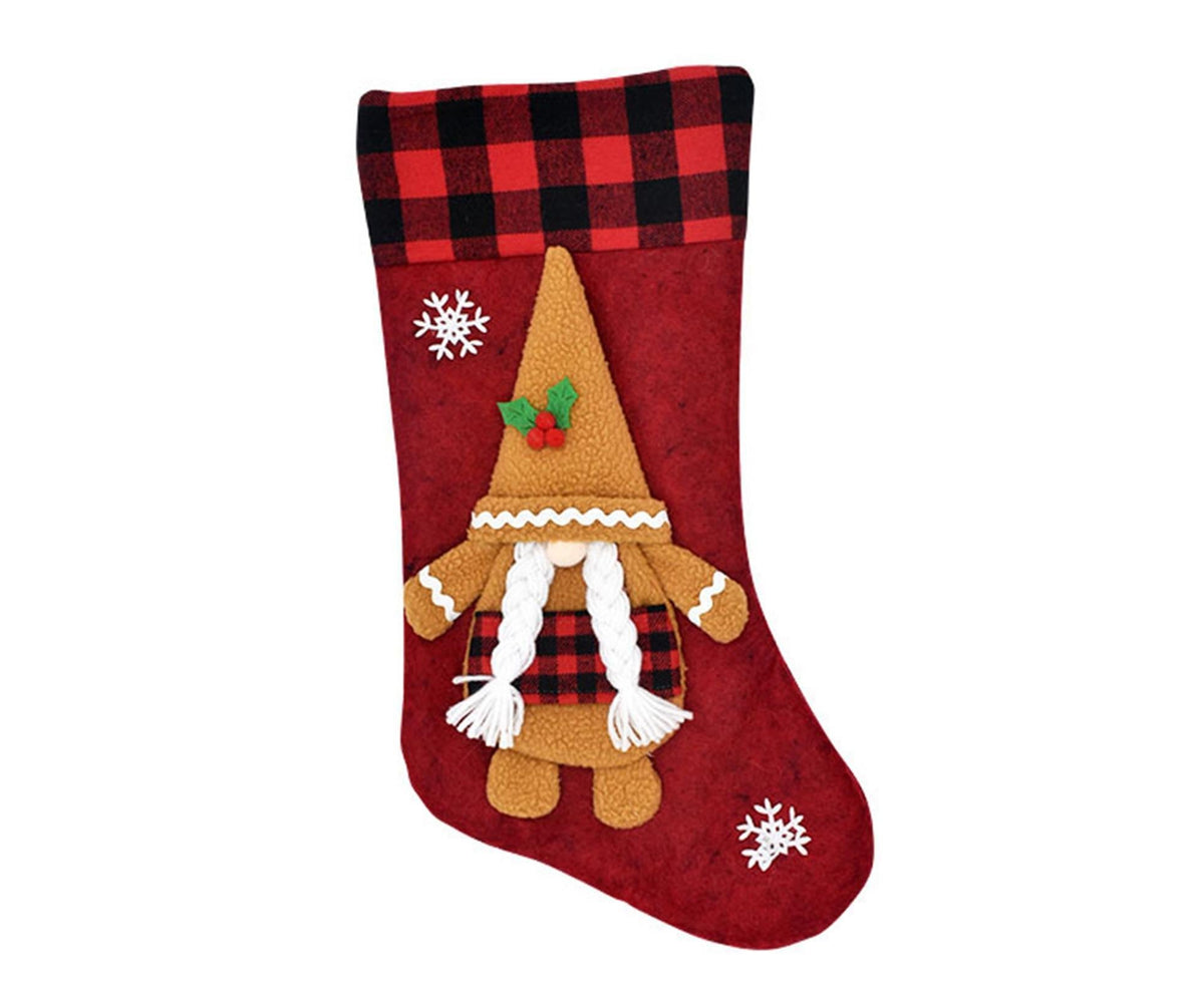 Plaid Patchwork Xmas Stocking with Lanyard-Red