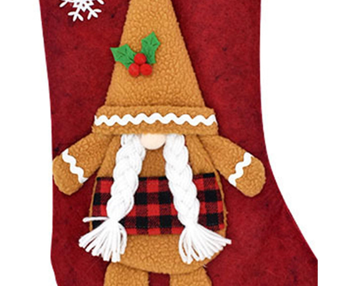 Plaid Patchwork Xmas Stocking with Lanyard-Red