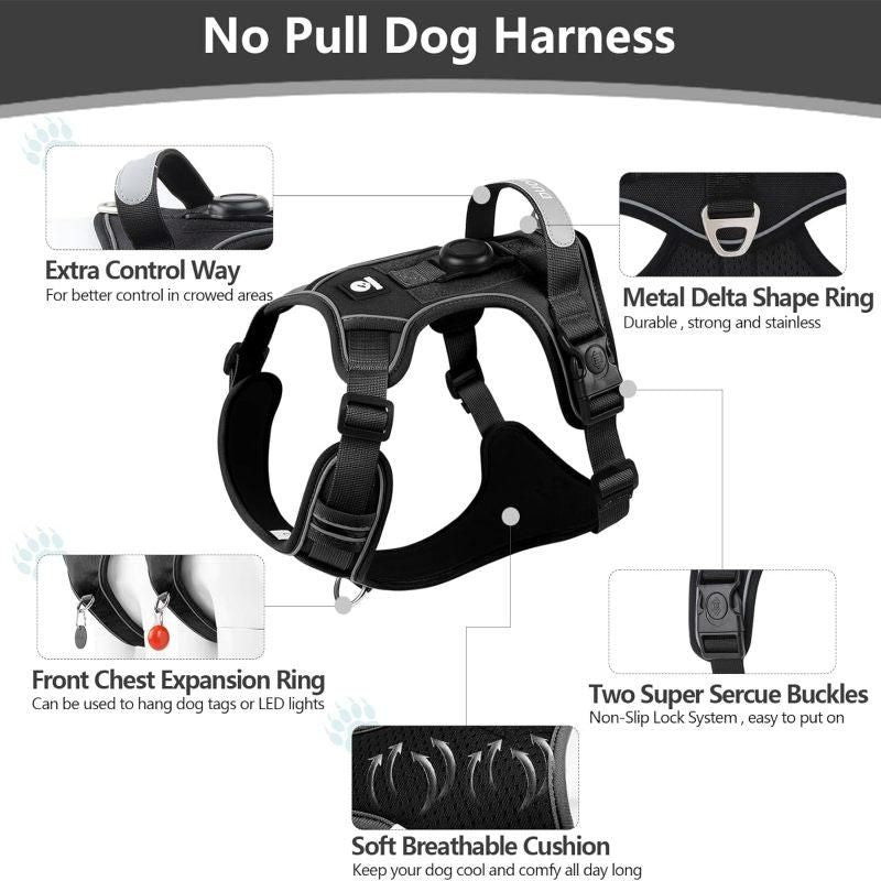 Dog Chest Harness, Adjustable Breathable Reflective Soft Vest Anti-Pull Night Strap - XL