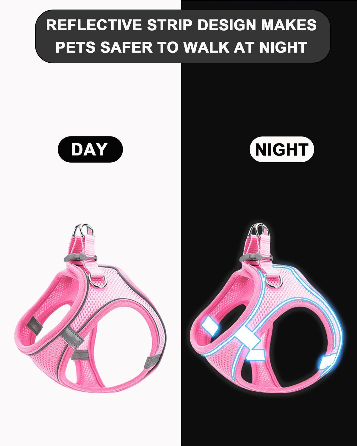 Dog Harness Leash Set Reflective Soft Mesh No Pull Pet Vest Black - S