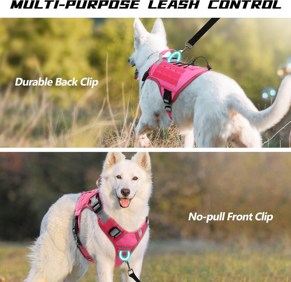 Dog Harness Large Dog No Pull Reflective Adjustable Pet Vest with Handle - Rose Red L