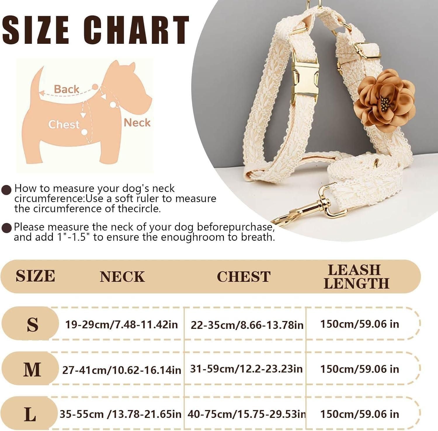 Pet Harness Leash Set Lace Embroidered Escape Resistant Adjustable White L