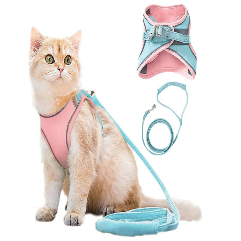 Pet Harness and Leash Set with Reflective Strip for Cats Dogs - Pink XL